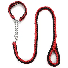 ペット 犬用 リード 首輪 ハーフチョーク 極太 小型犬 中型犬 大型犬 おしゃれ 可愛い カラフル お散歩 (Lサイズ, レッド) [レッド] [Lサイズ]