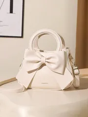 バッグ レディース ハンドルバッグ 軽量、ポータブル カジュアル、ファッションリボンデコレーション ハンドバッグ、レディース ダブルハンドル ショルダーバッグ、小さめ人工皮革 クロスボディバッグ、女の子、レディース