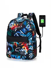 バッグ メンズ バックパック 14インチ メンズレターパッチデザインチャージングポート付きスクールバッグ、ラップトップバッグ、ブックバッグ、リュックサック、ショルダーバッグ、スポーツバッグ、カレッジバッグ、高校生、