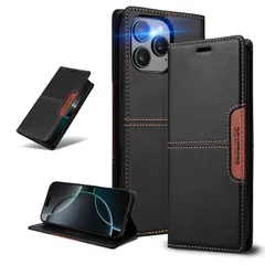 【新品】 UnivoColors 適用 iPhone 15 Pro Max ケース 手帳型 高級合皮 財布型 携帯カバー RFIDブロッキング カード収納 マグネット開閉 スタンド機能 全面保護 カメラ保護 衝撃吸収(ブラック) 0