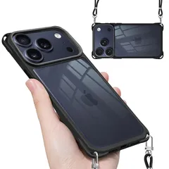 【新品】 iPhone 17 Pro Max 用の ケース ショルダー ストラップ iPhone 17ProMax 用の カバー 斜めかけ 肩掛け アイフォン17 ProMax 用 韓国 ハード スマホケース (ブラック) 1