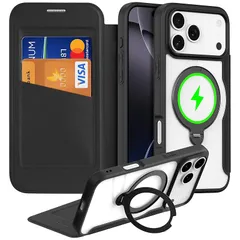 【新品】 JCGOOD iPhone 17 Pro Max ケース 手帳型 MagSafe対応 背面透明 隠しリングスタンド 回転対応 いphone 17 Pro Max ケース 手帳 カード収納 アイフォン 17 プロマックス ケース マグセーフ ワイヤ 1