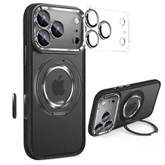 【新品】 Damesine iPhone 17ProMax用ケース マット360°回転リングスタンドマグネット搭載 MagSafe対応 カメラコントロールカバー付き 手触り 着脱式カメラカバー シリコン耐衝撃 滑り止め 長持ち カッコイイアイフォン17プロマッ