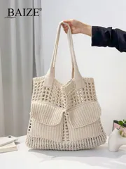 バッグ レディース トートバッグ 大容量 中空 トートバッグ、ショルダーバッグ、ビーチウォレット、夏、バケーション、日常使いに最適、トラベルエッセンシャル、母の日ギフト、財布必需品、教師への贈り物、学校用品、ベージ