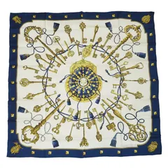 HERMES エルメス カレ90 スカーフ LES CLES『鍵』シルク100％ ネイビー  rk10434