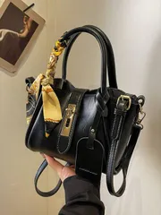 バッグ レディース ハンドルバッグ 1個 ファッショナブルでシンプルなロックバックルPUショルダーバッグ、クロスボディバッグ、無料スカーフ付きハンドバッグ、デイリーユースに最適、トレンディーなリボンの財布、レディー
