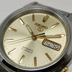 セイコー　SEIKO　SEIKO5 セイコー5　7S26-03S0 機械式自動巻　メンズ腕時計　稼働品　デイデイト　21石　文字盤シャンパンゴールド　裏スケ　管理番号KKVHAKO267