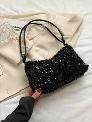 バッグ レディース トートバッグ ファッショナブルなスパンコール装飾ブラックトートバッグ、新作カジュアル ショルダーレディースハンドバッグ、多目的ホワイトバックパック
