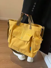 バッグ レディース トートバッグ キャンバス 無地 大容量 多ポケット レディーストートバッグ 秋冬、学生向けトートバッグ、複数のコンパートメント、ビーチ、学校、仕事、日常使いに最適