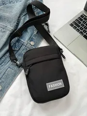 バッグ レディース ショルダーバッグ 1個 ミニ ファッショナブル キャンバス クロスボディバッグ ブラックアルファベットパッチデコレーション 軽量、ファッション ホワイトカラーワーカー カレッジ、仕事、ビジネス、