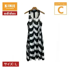 【中古】　adidas×marimekko　ワンピース　ノースリーブ　レイヤード　ポリエステル　ジャージ生地　ボーダー　ブランドロゴ　トレフォイルロゴ　スポーツ　マリン　古着　/2495