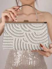 バッグ レディース ドレスバッグ パール付き クラッチバッグ、女性用、ヨーロッパ＆アメリカンスタイルの夜会パーティー用ハンドバッグ