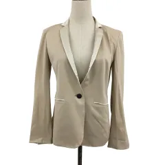 ベイジ BEIGE ジャケット テーラード シングル 切替 サテン 無地 長袖 2 ベージュ