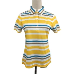 キャロウェイ CALLAWAY ポロシャツ プルオーバー スタンダード ゴルフウェア ロゴ 刺繍 ボーダー 半袖 L 黄 白 イエロー ホワイト