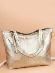 バッグ レディース トートバッグ 光沢のあるクロコダイル柄 トートバッグ PUショルダーバッグ ファッション ラージキャパシティ トートバッグ トレンディーなレーザートートバッグ メタリックカラー レディース用 フ