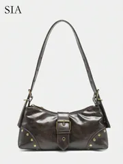 バッグ レディース ショルダーバッグ 1個 ビンテージ レディース ソフト加工レザー レオパード柄 ライダースバッグ リベット装飾、ショルダー/脇下、仕事、通勤、デート、パーティー、Y2Kスタイル、2000年代ファ