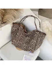バッグ レディース トートバッグ 1個 レオパード柄トートバッグ、ファッショナブルで広々としたキャンバス素材のバックパック ショルダーバッグ、大容量レディース バッグ、スクールバッグ、大容量、持ち運びやすい、ティー