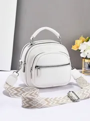 バッグ レディース ショルダーバッグ 女性用 白 本革ハンドバッグ - ミニクロスボディバッグ 取り外し可能な肩紐付き、カジュアルトートバッグ、ダブルジッパー式、取り外し可能なストラップ