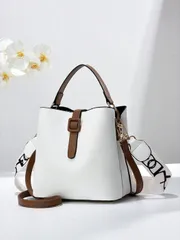 バッグ レディース ショルダーバッグ ファッショナブルなジップバケットバッグ、小型バッグ、レディーススラントバックパック 、エレガント 1個、合成皮革、女性、大学生、新人、ホワイトカラーに適し、仕事、ビジネス、通勤