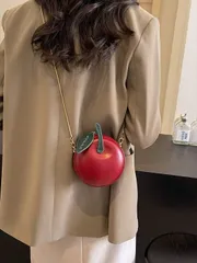 バッグ レディース ショルダーバッグ 1個 ミニラウンドクラムシェルレディースアップル財布、ファッショナブル クロスボディキー＆コインケース、デートギフトに最適