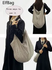 バッグ レディース トートバッグ 大容量ストライプ柄ショルダーバッグ、クラシックな黒と白のストライプ生地バッグ、ソフトで折りたたみ可能な収納バッグ、軽量薄型デザイン、ジッパー開閉式レディースクロスボディバッグ、仕事