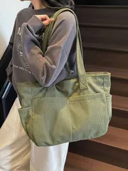 バッグ レディース トートバッグ コーデュロイ マルチポケット トートバッグ、ファッション キャンバスバックパック 学生用