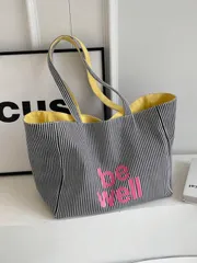 バッグ レディース トートバッグ この両面ストライプキャンバストートバッグは軽量で持ち運びが簡単で、ビジネスや余暇に最適な選択肢です。シンプルでファッショナブルなデザインで、ショッピング、学用品、本、ハンドバッグ、