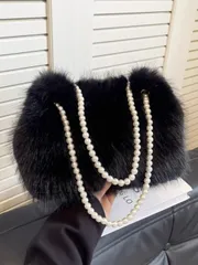 バッグ レディース ショルダーバッグ 新作秋冬 マルチファンクション ぬいぐるみハンドバッグ、エレガントな大容量デュアルパールチェーンハンドル ショルダーバッグ、カジュアル アウトドア トラベル ショッピングトート