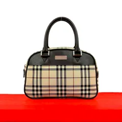 極 美品 BURBERRY バーバリー ロゴ 金具 ノバチェック 柄 レザー 本革 キャンバス ハンドバッグ ボストンバッグ ブラウン ベージュ 68925