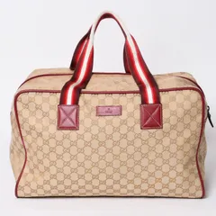GUCCI グッチ ボストン ハンドバッグ 153240 204046 GGキャンバス シェリーライン レザー ブラウン レッド 美品 中古 4a000219