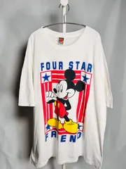 90s オールドディズニー　ミッキーマウス「FOUR STAR FRIEND」Tシャツ　ヴィンテージ　ビンテージ　古着　当時物　ミッキーマウス　アメリカカラー　USA