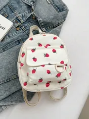 バッグ レディース バックパック 可愛らしいコーデュロイ軽量大容量バックパック、旅行、春のお出かけ、通学、小さめバッグとしても最適、プリントの位置はランダム