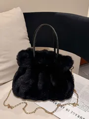 バッグ レディース ショルダーバッグ ファッションファー プラッシュ 横長 スクエアバッグ、シンプルアーバン マグネットバックル開閉 大容量 デイリー ハンドバッグ ショルダーバッグ