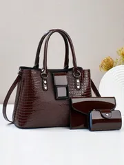 バッグ レディース ハンドルバッグ 3個セット レディース PUレザーハンドバッグ、エレガントなファッショントートバッグ、コインケースとカードホルダー付き、多機能大容量ショルダーバッグ、スタイリッシュデザイン、複数