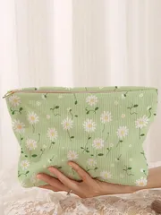 バッグ レディース クラッチバッグ フローラルコーデュロイ化粧ポーチ、軽量ジッパー式メイクアップオーガナイザーポーチ、スウィートスタイルマルチファンクション化粧品バッグ、女の子、女性、友人へのギフト、学校用品、学校