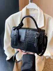 バッグ レディース ハンドルバッグ 新作ファッショナブルな万能レディースPUパッチワークハンドバッグ、編み込みデザイン、スクエアバッグ、ショルダーバッグ、ショッピング、パーティー、デートに適しています