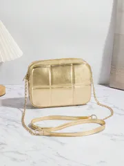 バッグ レディース ショルダーバッグ 新作キルティングゴールドクロスボディバッグ、ファッショナブルなミニショルダーバッグ、レディース ジッパー式スクエアウォレット、ゴールドのイブニングクラッチ、学生カメラバッグ、女