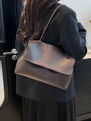 バッグ レディース トートバッグ 大容量 ヴィンテージ カジュアル トートバッグ、多機能コンパートメント 無地フラップカバー レディースハンドバッグ、調節可能ショルダーストラップ クロスボディ レジャーバッグ、アウ