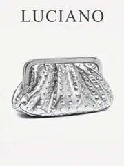 バッグ レディース クラッチバッグ 1個、シルバー、ファッショナブルで多用途なシンプルなリベットバンケットバッグ、ニッチデザイン、ハイエンドメタルサイバーパンクスタイル、人気デザイン、ハロウィーンウォレット、様々な