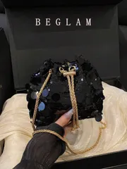 バッグ レディース ドレスバッグ 1個 チェーン付き巾着式  スパンコール輝くバケツバッグ、金属&パール装飾グリッター カラフル レディース イブニングパーティーショルダー クロスボディ リップスティックポーチ、フ