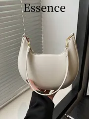 バッグ レディース ショルダーバッグ 1個 白色三日月型PUレザーショルダーバッグ レディース、ミニマリストでファッショナブル、秋冬