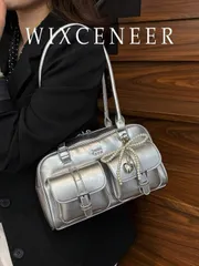 バッグ レディース ショルダーバッグ レディース レトロ 無地 PUレザー ショルダーバッグ、多ポケット 大容量、取り外し可能なペンダント付き