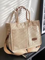 バッグ レディース トートバッグ ストライプコーデュロイ折りたたみトートバッグ、大容量