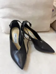 ジミーチュウ ブラック アンクル ストラップ ヒール シューズ