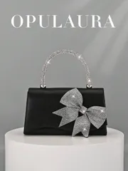 バッグ レディース ドレスバッグ レディース ヨーロッパ&アメリカンファッション ブラックサテンフラップイブニングバッグ、輝くエレガントなリボン クリスタルデコレーション パーティークラッチハンドバッグ、高級フォー