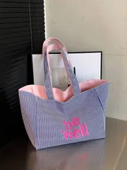 バッグ レディース トートバッグ 両面ストライプ デザイン キャンバスバッグは軽量なビジネスアンドレジャーミニマリストショッピングバッグ、10代の女の子の大学生、初心者、向け。オフィス、大学、仕事、ビジネス、通勤に