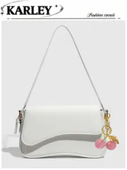 バッグ レディース ショルダーバッグ 1個 シンプルな白い四角いショルダーバッグ 女性用、特許レザーハンドバッグ、通勤に最適、ショルダー/トップハンドル、ファッション チェリーデコレーション、デート、アウトドア、パ