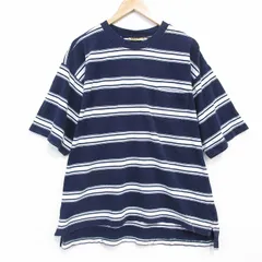 XL/古着 半袖 ビンテージ Tシャツ メンズ 00年代 00s 鹿の子 胸ポケット付き 大きいサイズ クルーネック 紺 ボーダー 26mar23