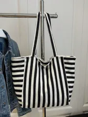 バッグ レディース トートバッグ ファッショナブルなレトロストライプキャンバストートバッグ、大容量、多用途、仕事、学校、アウトドアに最適、バックパック、キャンバスバッグ、ビーチバッグとしても使用可能