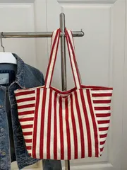 バッグ レディース トートバッグ ファッショナブルなレトロストライプキャンバストートバッグ、大容量、多用途、仕事、学校、アウトドア活動に最適、バックパック、キャンバスバッグ、ビーチバッグとしても使用可能